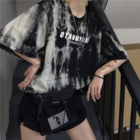 Cute Smoke Ash Print Loose Oversized Crop Top Short Sleeve Shirt Tee T-shirt E-Girl Kawaii Korean Japanese Harajuku Chinese Retro Streetwear Punk Goth - Thumbnail 7
