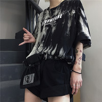 Cute Smoke Ash Print Loose Oversized Crop Top Short Sleeve Shirt Tee T-shirt E-Girl Kawaii Korean Japanese Harajuku Chinese Retro Streetwear Punk Goth - Thumbnail 8