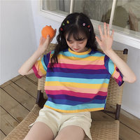 Cute Rainbow Colorful Stripe LGBT Pride Loose Oversized Short Sleeve Shirt Tee T-shirt E-Girl Kawaii Korean Japanese Harajuku Chinese Retro Streetwear - Thumbnail 6