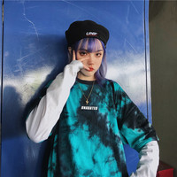Cute Tie Dyed Hip Hop Casual Punk Goth Loose Oversized Short Sleeve Shirt Tee T-shirt E-Girl Kawaii Korean Japanese Harajuku Chinese Retro Streetwear - Thumbnail 1