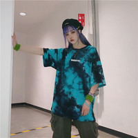 Cute Tie Dyed Hip Hop Casual Punk Goth Loose Oversized Short Sleeve Shirt Tee T-shirt E-Girl Kawaii Korean Japanese Harajuku Chinese Retro Streetwear - Thumbnail 3