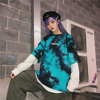 Cute Tie Dyed Hip Hop Casual Punk Goth Loose Oversized Short Sleeve Shirt Tee T-shirt E-Girl Kawaii Korean Japanese Harajuku Chinese Retro Streetwear - Thumbnail 4