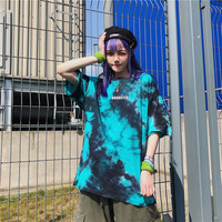 Cute Tie Dyed Hip Hop Casual Punk Goth Loose Oversized Short Sleeve Shirt Tee T-shirt E-Girl Kawaii Korean Japanese Harajuku Chinese Retro Streetwear - Thumbnail 5