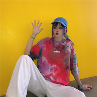 Cute Tie Dyed Hip Hop Casual Punk Goth Loose Oversized Short Sleeve Shirt Tee T-shirt E-Girl Kawaii Korean Japanese Harajuku Chinese Retro Streetwear - Thumbnail 7