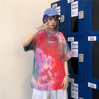 Cute Tie Dyed Hip Hop Casual Punk Goth Loose Oversized Short Sleeve Shirt Tee T-shirt E-Girl Kawaii Korean Japanese Harajuku Chinese Retro Streetwear - Thumbnail 8