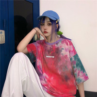Cute Tie Dyed Hip Hop Casual Punk Goth Loose Oversized Short Sleeve Shirt Tee T-shirt E-Girl Kawaii Korean Japanese Harajuku Chinese Retro Streetwear - Thumbnail 9