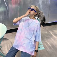 Cute Tie Dyed Hip Hop Casual Punk Goth Loose Oversized Short Sleeve Shirt Tee T-shirt E-Girl Kawaii Korean Japanese Harajuku Chinese Retro Streetwear - Thumbnail 1