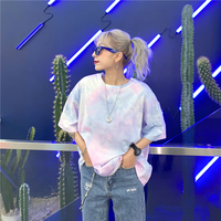 Cute Tie Dyed Hip Hop Casual Punk Goth Loose Oversized Short Sleeve Shirt Tee T-shirt E-Girl Kawaii Korean Japanese Harajuku Chinese Retro Streetwear - Thumbnail 2