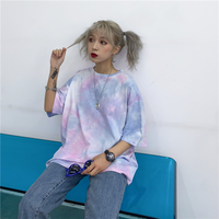 Cute Tie Dyed Hip Hop Casual Punk Goth Loose Oversized Short Sleeve Shirt Tee T-shirt E-Girl Kawaii Korean Japanese Harajuku Chinese Retro Streetwear - Thumbnail 3