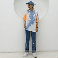 Cute Tie Dyed Hip Hop Casual Punk Goth Loose Oversized Short Sleeve Shirt Tee T-shirt E-Girl Kawaii Korean Japanese Harajuku Chinese Retro Streetwear - Thumbnail 7