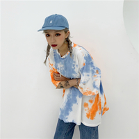 Cute Tie Dyed Hip Hop Casual Punk Goth Loose Oversized Short Sleeve Shirt Tee T-shirt E-Girl Kawaii Korean Japanese Harajuku Chinese Retro Streetwear - Thumbnail 8