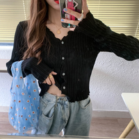 Cute V Neck Knit Casual Thin Sweater Cardigan Shirt Tee T-shirt E-Girl Kawaii Korean Japanese Harajuku Chinese Retro Streetwear - Thumbnail 4