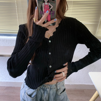 Cute V Neck Knit Casual Thin Sweater Cardigan Shirt Tee T-shirt E-Girl Kawaii Korean Japanese Harajuku Chinese Retro Streetwear - Thumbnail 5