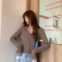 Cute V Neck Knit Casual Thin Sweater Cardigan Shirt Tee T-shirt E-Girl Kawaii Korean Japanese Harajuku Chinese Retro Streetwear - Thumbnail 8