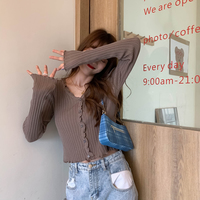 Cute V Neck Knit Casual Thin Sweater Cardigan Shirt Tee T-shirt E-Girl Kawaii Korean Japanese Harajuku Chinese Retro Streetwear - Thumbnail 9