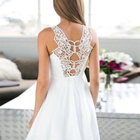 Simple White Lace Round Neck A Line Short Homecoming Dress - Thumbnail 1