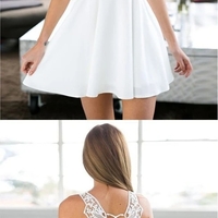 Simple White Lace Round Neck A Line Short Homecoming Dress - Thumbnail 2