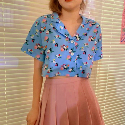 Vintage floral flowers women blouse shirt