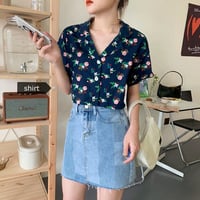 Vintage Floral Flowers Women Blouse Shirt - Thumbnail 5