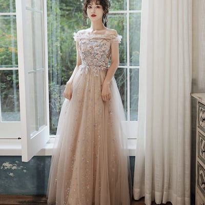 Cute tulle sequins long prom dress evening dress - Thumbnail 5