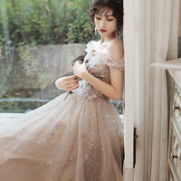 Cute tulle sequins long prom dress evening dress - Thumbnail 2