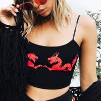 Cute Sexy Casual Dragon Sleeveless Tank Crop Top Shirt Tee T-shirt E-Girl Kawaii Korean Japanese Harajuku Chinese Retro Streetwear Aesthetic - Thumbnail 2
