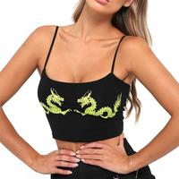 Cute Sexy Casual Dragon Sleeveless Tank Crop Top Shirt Tee T-shirt E-Girl Kawaii Korean Japanese Harajuku Chinese Retro Streetwear Aesthetic - Thumbnail 3