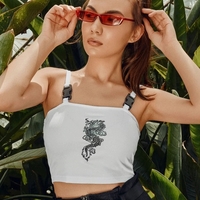 Cute Sexy Dragon Buckle Vest Tube Crop Top Cami Tank Shirt Tee T-shirt E-Girl Kawaii Korean Japanese Harajuku Chinese Retro Streetwear Aesthetic - Thumbnail 2