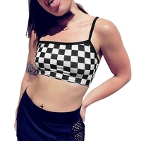 Cute Sexy Black White Checkered Plaid Tank Cami Crop Top Shirt Tee T-shirt E-Girl Kawaii Korean Japanese Harajuku Chinese Retro Streetwear Aesthetic - Thumbnail 2
