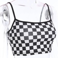 Cute Sexy Black White Checkered Plaid Tank Cami Crop Top Shirt Tee T-shirt E-Girl Kawaii Korean Japanese Harajuku Chinese Retro Streetwear Aesthetic - Thumbnail 3