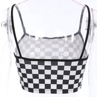 Cute Sexy Black White Checkered Plaid Tank Cami Crop Top Shirt Tee T-shirt E-Girl Kawaii Korean Japanese Harajuku Chinese Retro Streetwear Aesthetic - Thumbnail 4