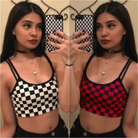 Cute Sexy Black White Checkered Plaid Tank Cami Crop Top Shirt Tee T-shirt E-Girl Kawaii Korean Japanese Harajuku Chinese Retro Streetwear Aesthetic - Thumbnail 7