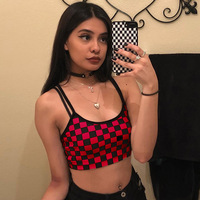 Cute Sexy Black White Checkered Plaid Tank Cami Crop Top Shirt Tee T-shirt E-Girl Kawaii Korean Japanese Harajuku Chinese Retro Streetwear Aesthetic - Thumbnail 9