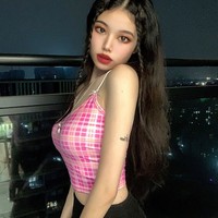 Cute Sexy Pink Checkered Plaid Tank Cami Crop Top Shirt Tee T-shirt E-Girl Kawaii Korean Japanese Harajuku Chinese Retro Streetwear Aesthetic - Thumbnail 1