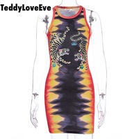 Cute Sexy Tiger Punk Tie Dye Graphic Ribbed Sleeveless Bodycon Dress E-Girl Kawaii Korean Japanese Harajuku Chinese Retro Streetwear Aesthetic - Thumbnail 5