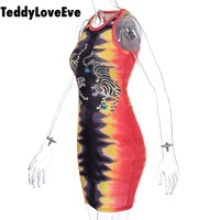 Cute Sexy Tiger Punk Tie Dye Graphic Ribbed Sleeveless Bodycon Dress E-Girl Kawaii Korean Japanese Harajuku Chinese Retro Streetwear Aesthetic - Thumbnail 6