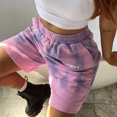 Cute colorful tie dyed print casual sweat short high waisted pants bottom e-girl kawaii korean japanese harajuku chinese retro streetwear aesthetic