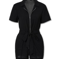 Casual Short Sleeve Zipper Jumpsuit - Thumbnail 2