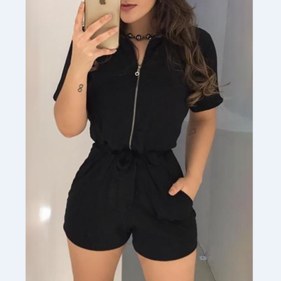Casual short sleeve zipper jumpsuit - Thumbnail 3