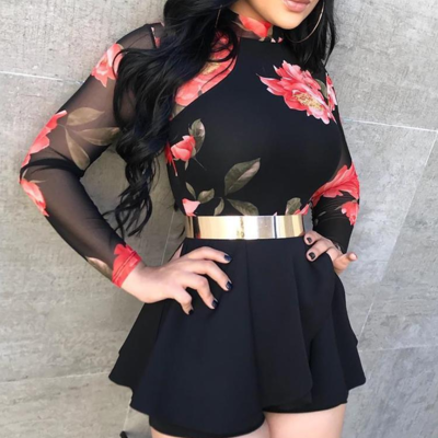 Women's printed mesh open back jumpsuit - Thumbnail 5