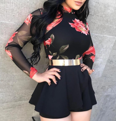 Women'S Printed Mesh Open Back Jumpsuit