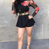 Women'S Printed Mesh Open Back Jumpsuit - Thumbnail 1