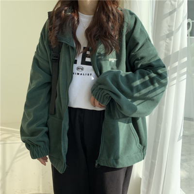 Zip up harajuku casual sweater - Thumbnail 4