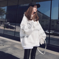 Letter Print Harajuku Hoodies in Black and White - Thumbnail 3