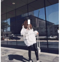 Letter Print Harajuku Hoodies in Black and White - Thumbnail 5