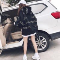 Letter Print Harajuku Hoodies in Black and White - Thumbnail 2