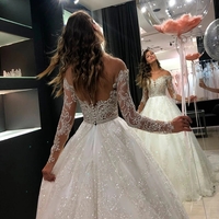Romantic Ball Gown Long Sleeves Lace Wedding Dresses Bridal Gown - Thumbnail 1