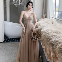 A line v neck tulle long prom dress evening dress - Thumbnail 2