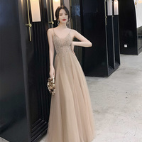 A line v neck tulle long prom dress evening dress - Thumbnail 3