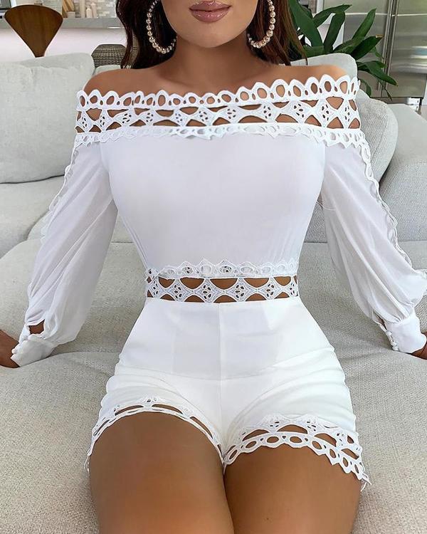 Off Shoulder Lattice Detail Hollow Out Romper